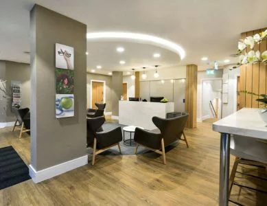 Modern, stylish waiting areas at My Healthcare Clinic, designed by Retail Experience Design